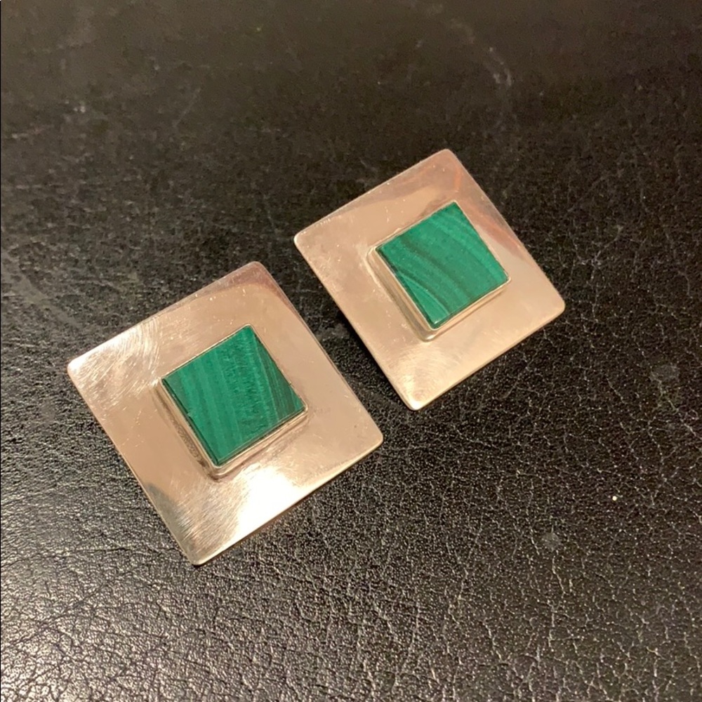 Sterling silver signed earrings with malachite